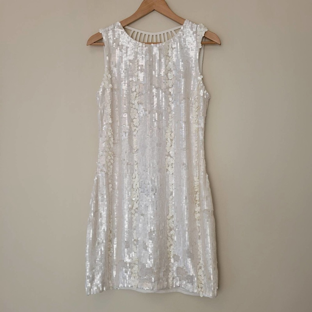 ABS by Allen Schwartz Ivory Sequin Sheath Dress | Size 6 NWT